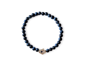 Blue Tiger's Eye and Hamsa Charm Bracelet || Reiki Infused