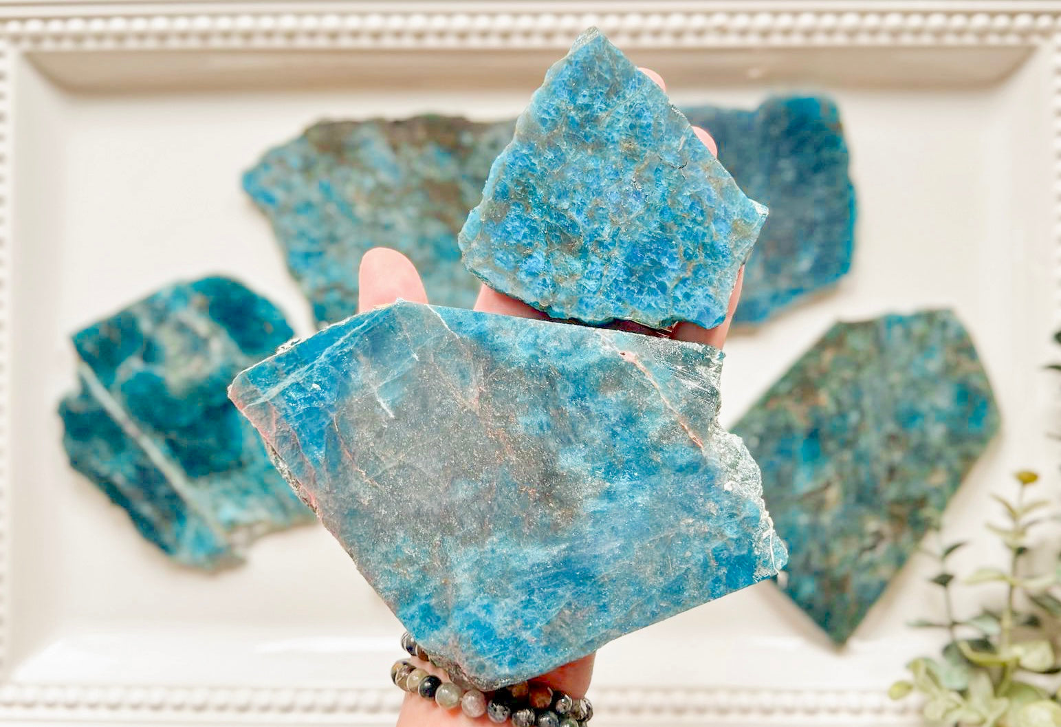 Blue Apatite || Raw & Polished Slab