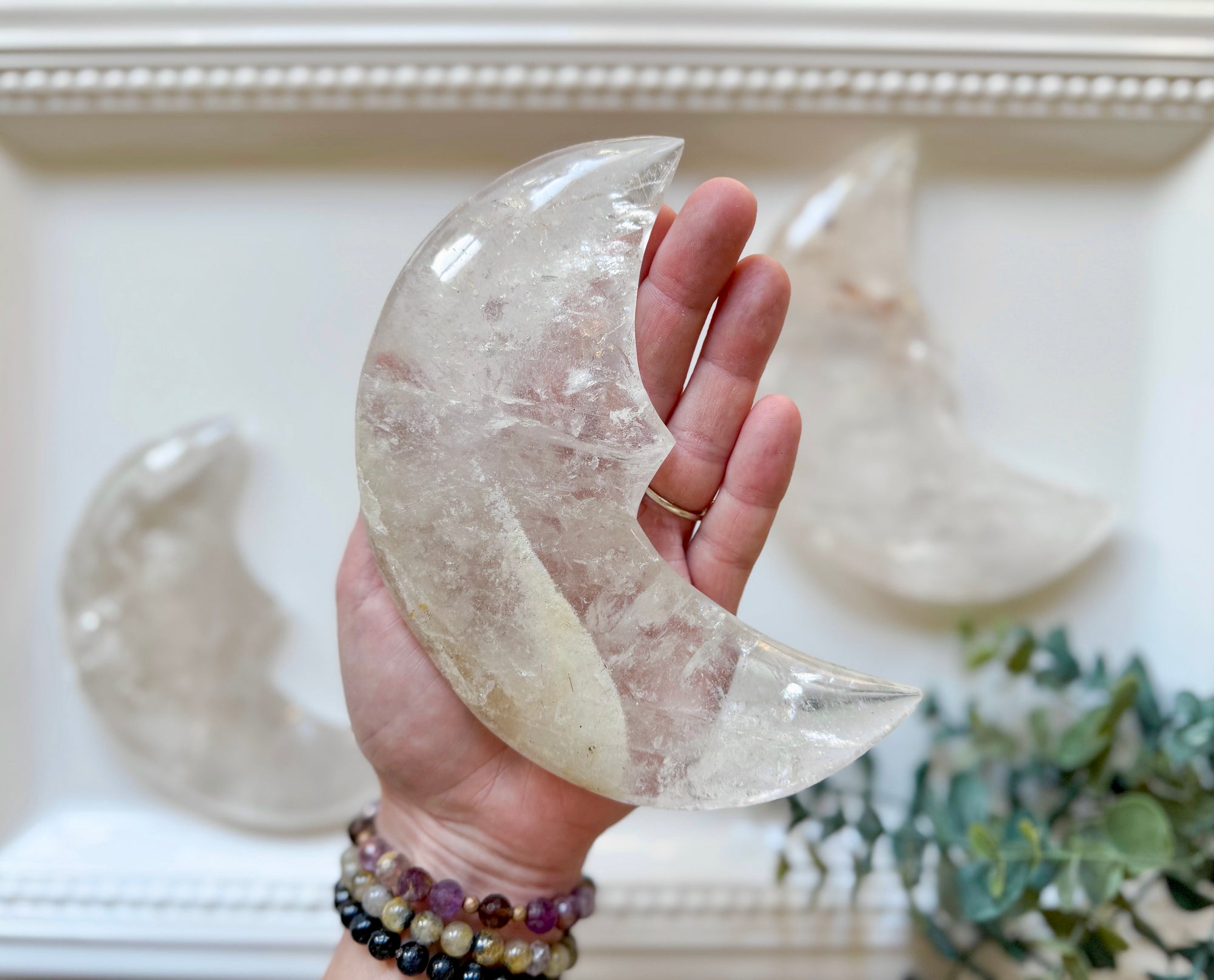 Brazilian Quartz Crescent Moon with Stand