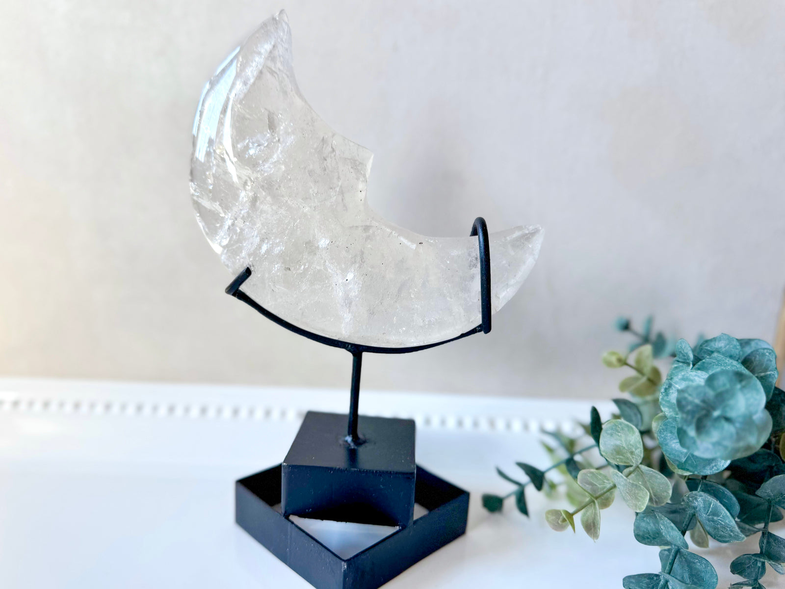 Brazilian Quartz Crescent Moon with Stand