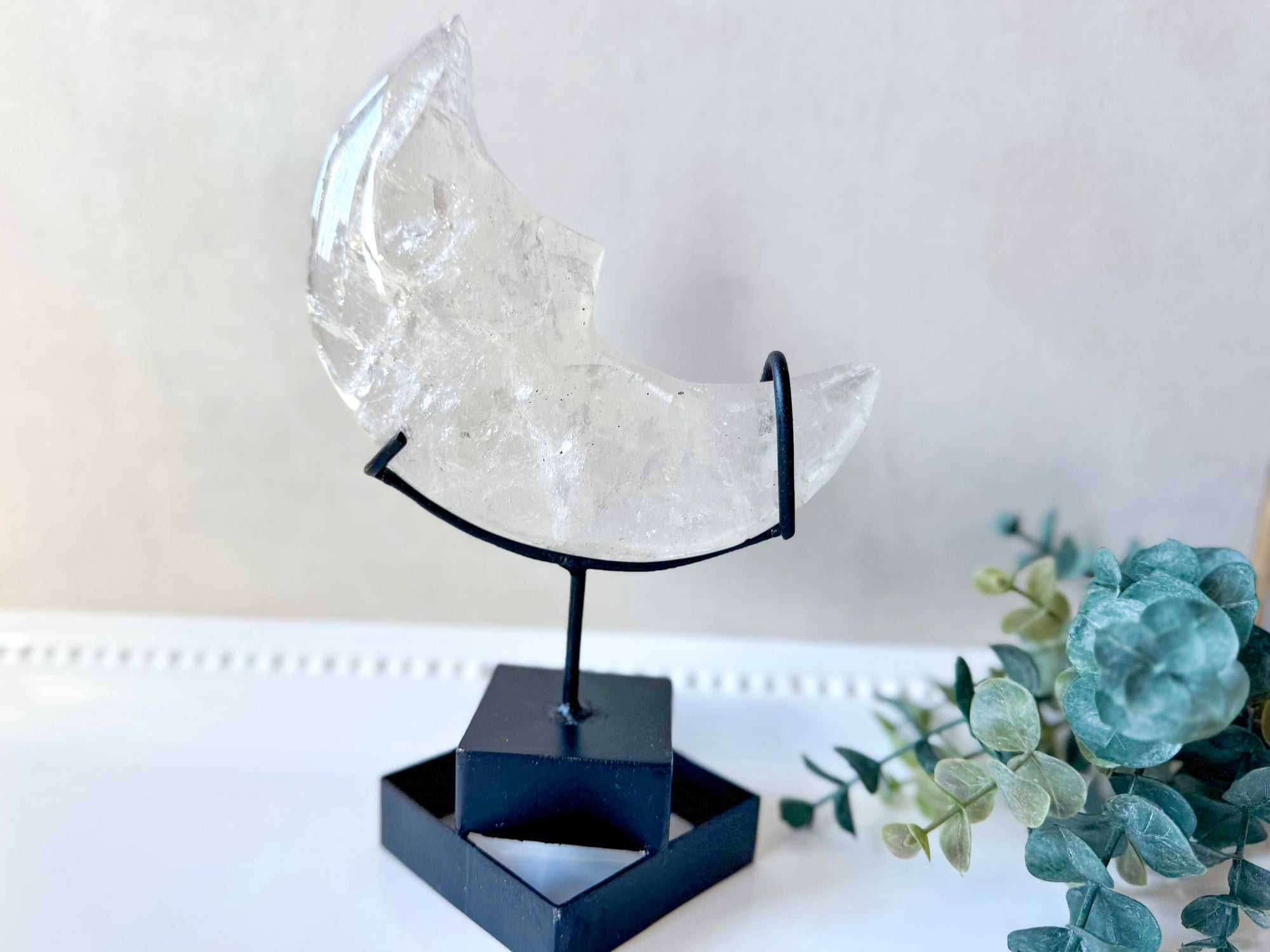 Brazilian Quartz Crescent Moon with Stand