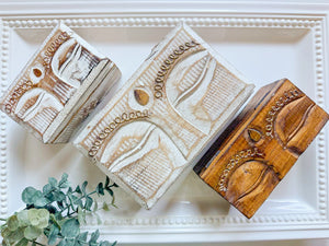 Buddha Eyes Carved Wood Box