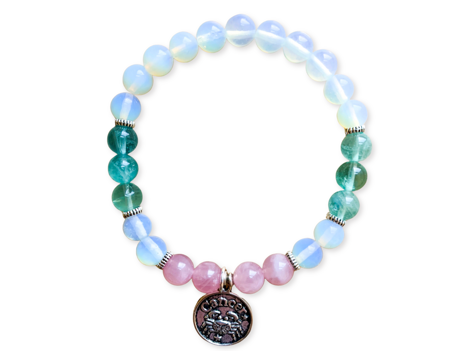 CANCER Opalite, Fluorite, Rose Quartz Beaded Bracelet || Reiki Infused