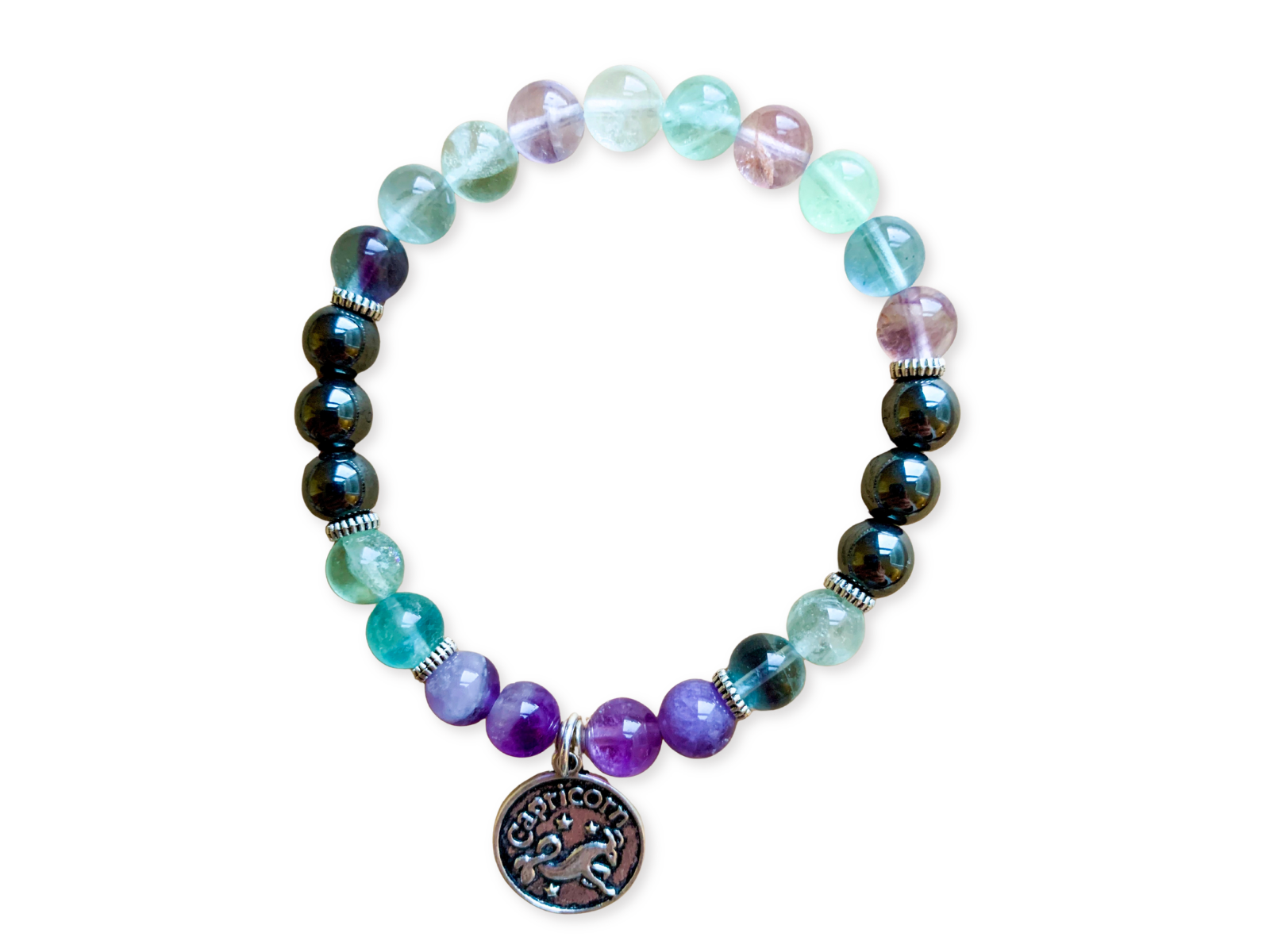 CAPRICORN Fluorite, Amethyst, Hematite Beaded Bracelet || Reiki Infused