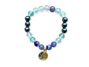 CAPRICORN GOLD EDITION Fluorite, Amethyst, Hematite Beaded Bracelet || Reiki Infused