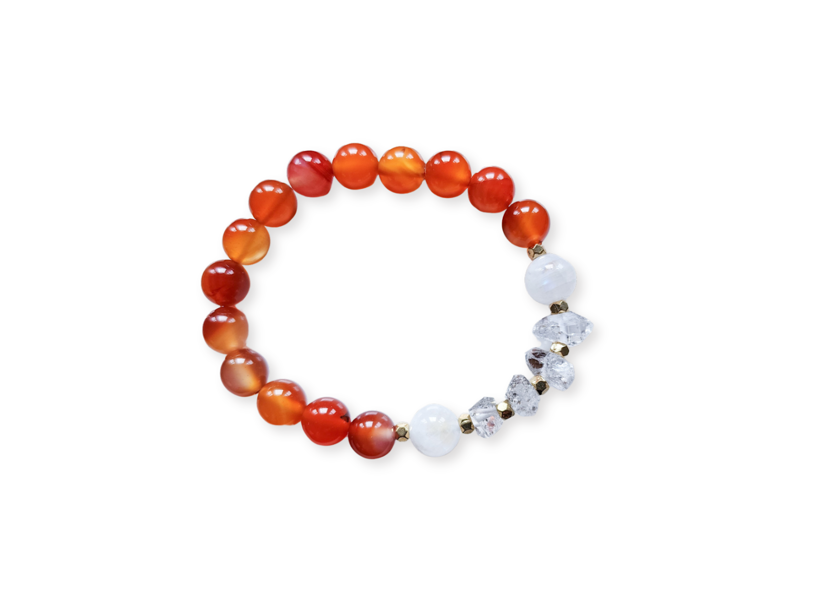 Carnelian, Moonstone & Herkimer Diamond Beaded Bracelet || Reiki Infused