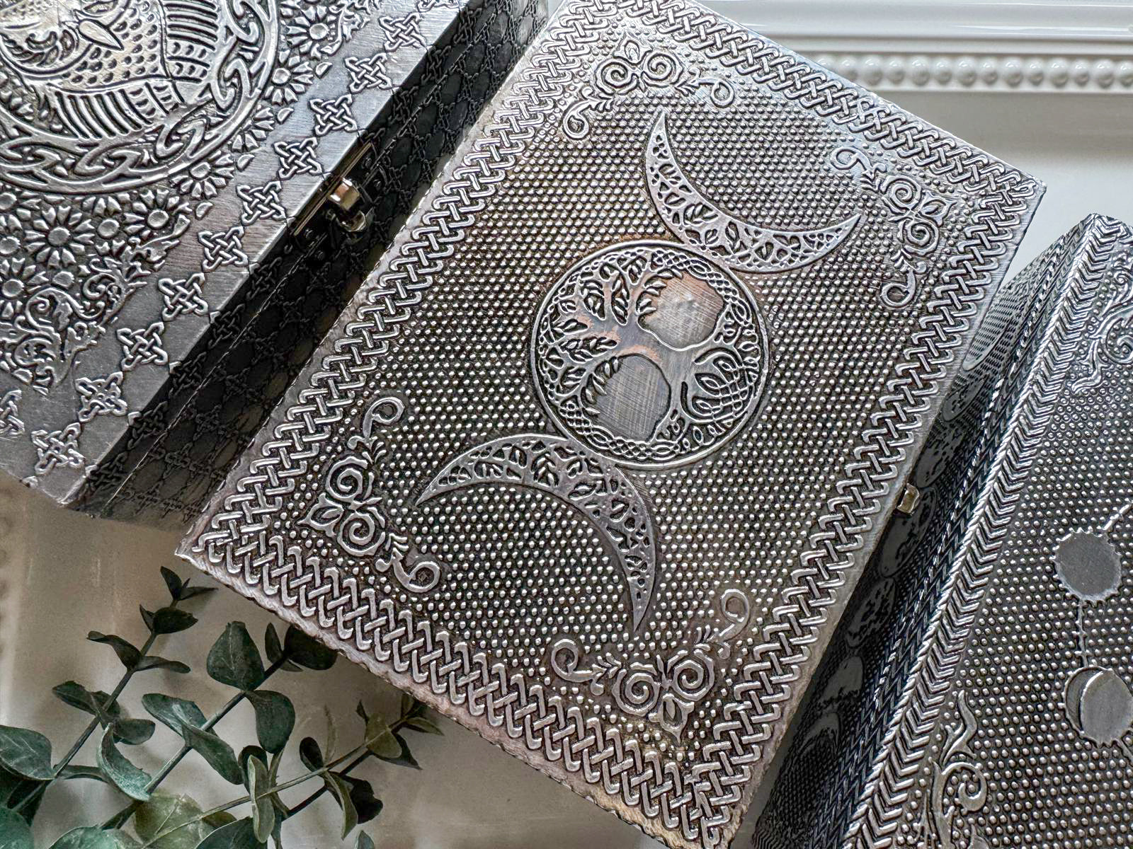 Carved Metal Over Wood Box || Assorted Designs