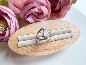 Celestial Dew Drop Sterling Silver Ring || Rainbow Moonstone