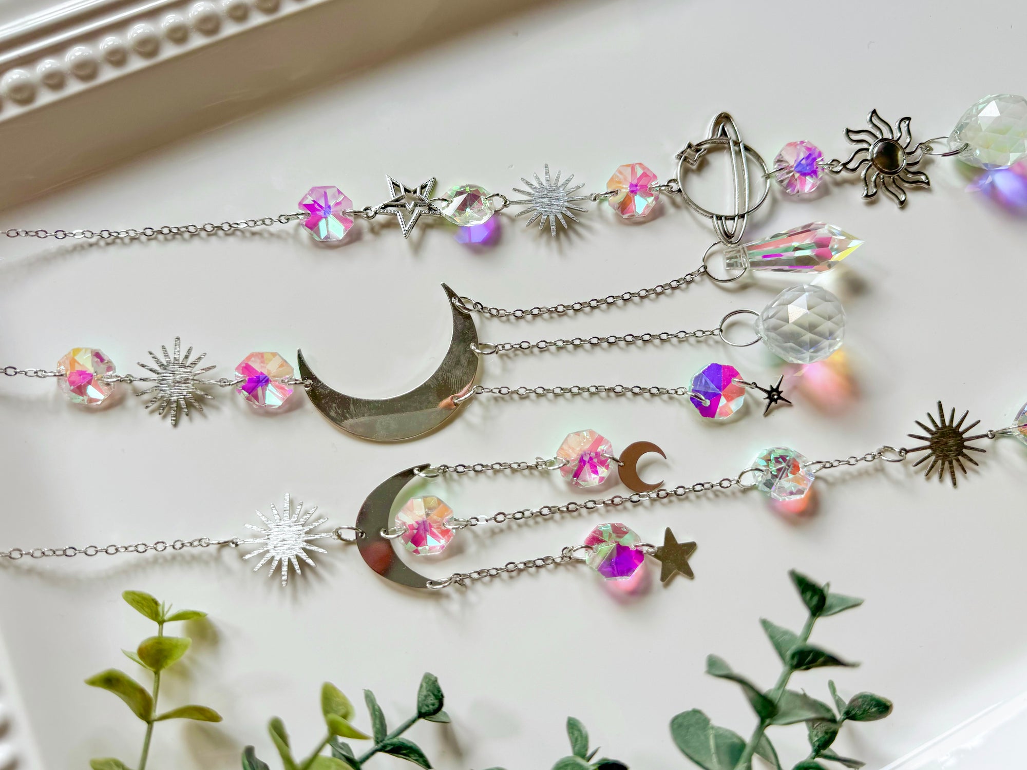 Celestial Rainbow Catcher Window Hanger || Silver
