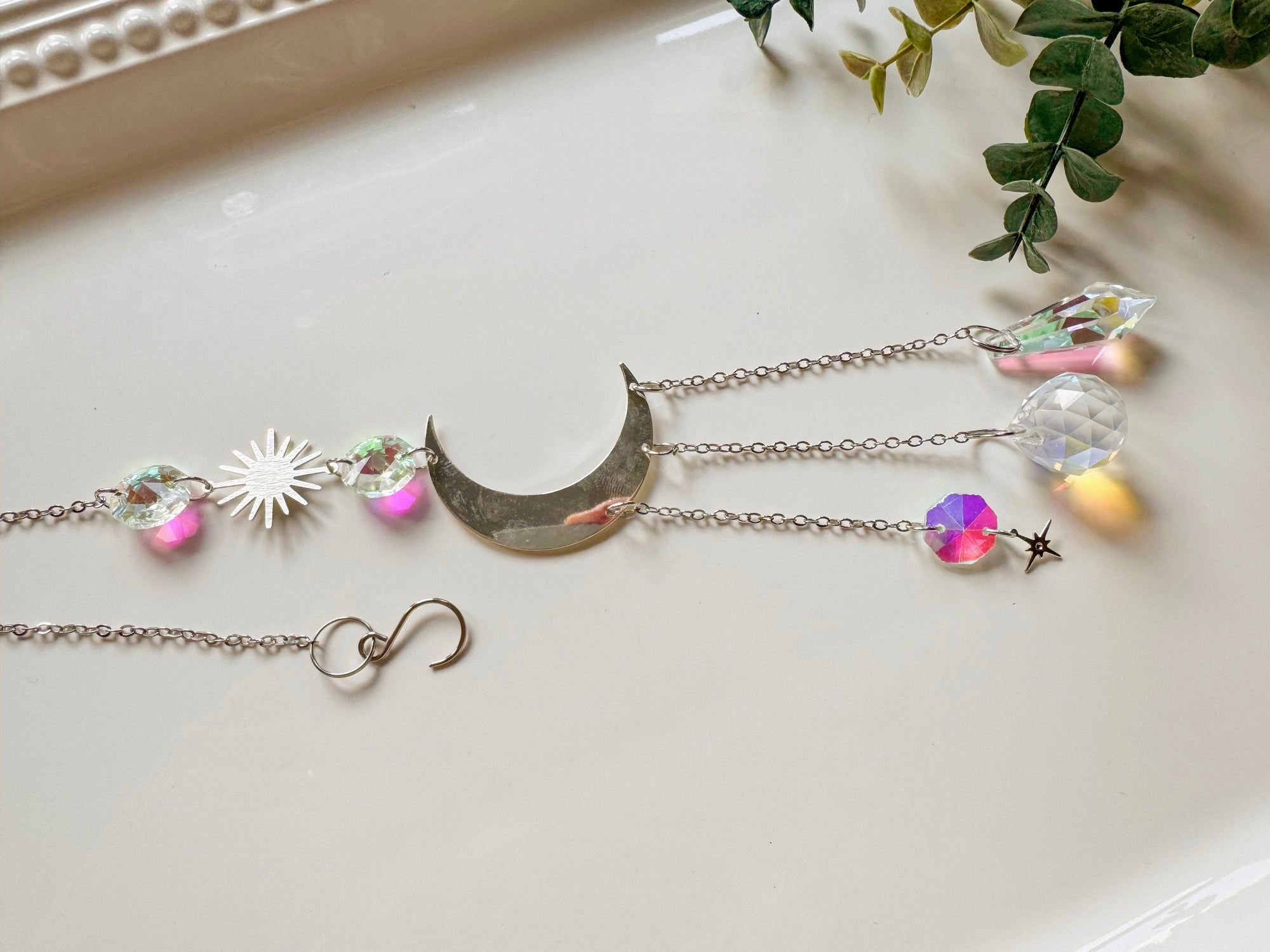 Celestial Rainbow Catcher Window Hanger || Silver

