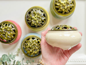 Ceramic Incense Burner Bowl with Floral Lid