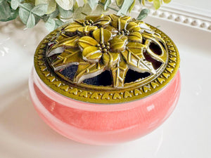 Ceramic Incense Burner Bowl with Floral Lid