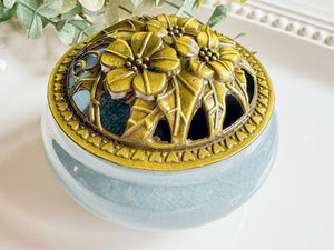 Ceramic Incense Burner Bowl with Floral Lid