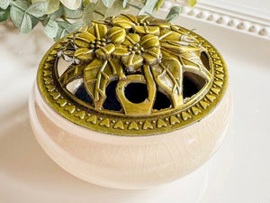 Ceramic Incense Burner Bowl with Floral Lid