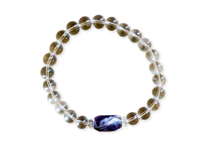 Chevron Amethyst & Clear Quartz Crystal Boho Bracelet || Reiki Infused