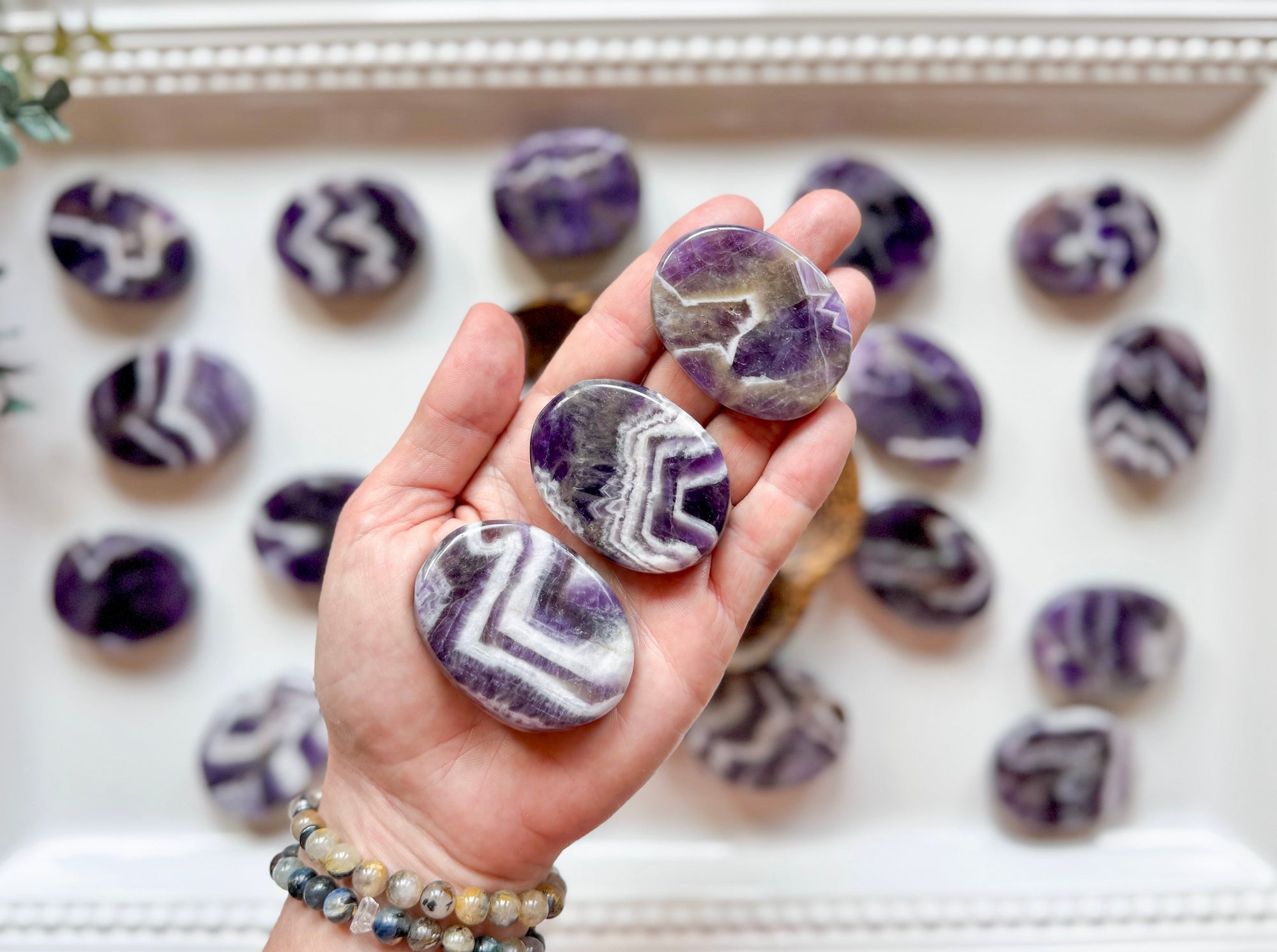 Chevron (Dream) Amethyst Flat Palm Stone
