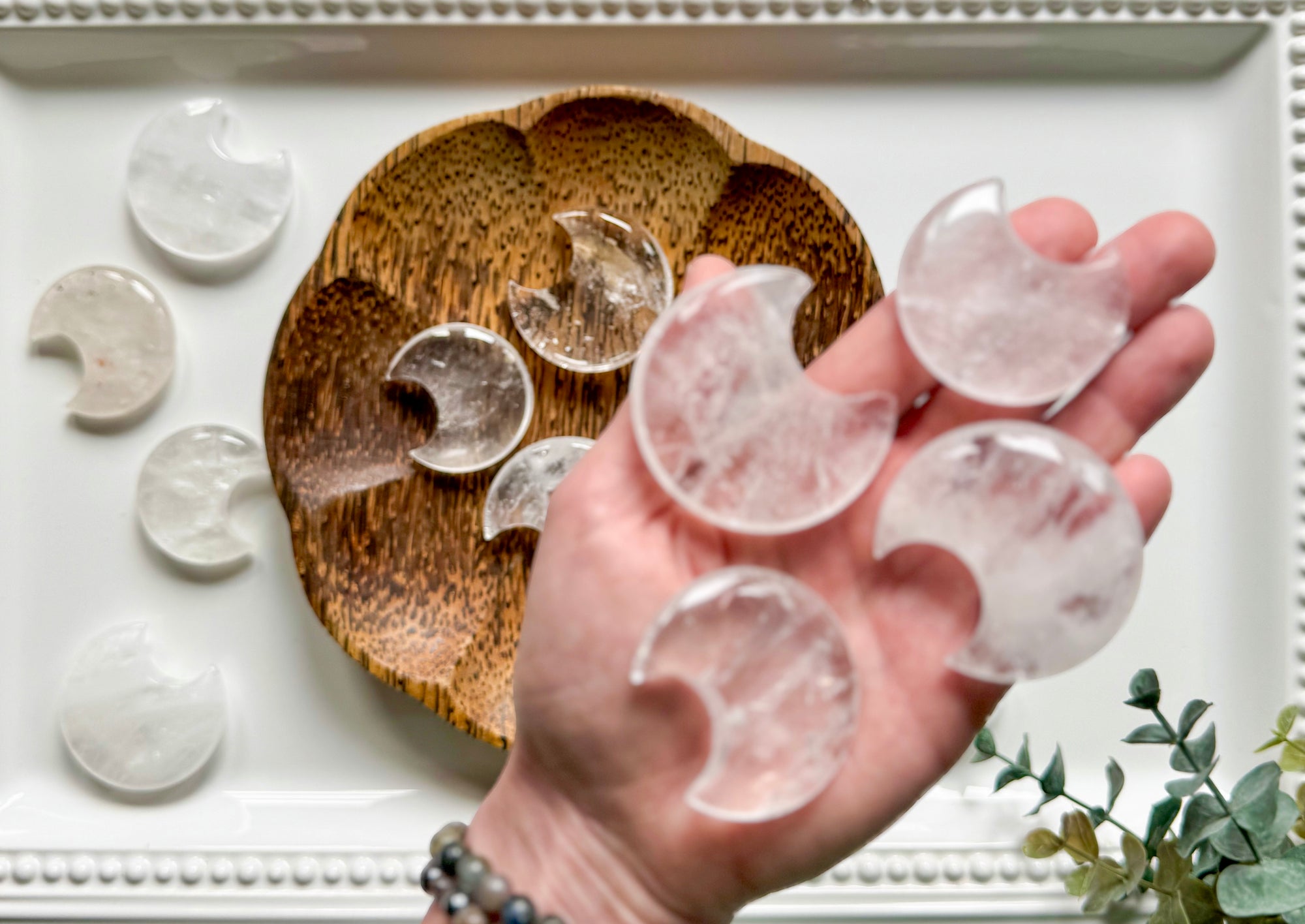 Clear Quartz Crescent Moon Carving