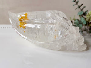 Clear Quartz Skull Traveler with Golden Healer || Brazil || Pitico