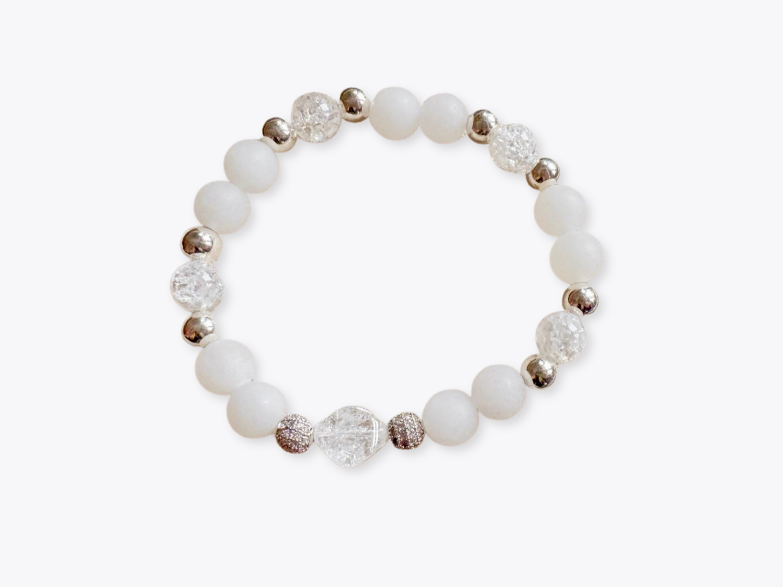 Crackle Clear Quartz & Matte Snow Quartz Bracelet || Reiki Infused
