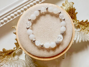 Crackle Clear Quartz & Matte Snow Quartz Bracelet || Reiki Infused (In store)