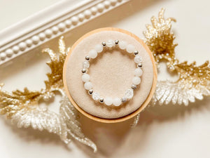 Crackle Clear Quartz & Matte Snow Quartz Bracelet || Reiki Infused (In store)