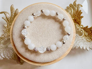 Crackle Clear Quartz & Matte Snow Quartz Bracelet || Reiki Infused (In store)