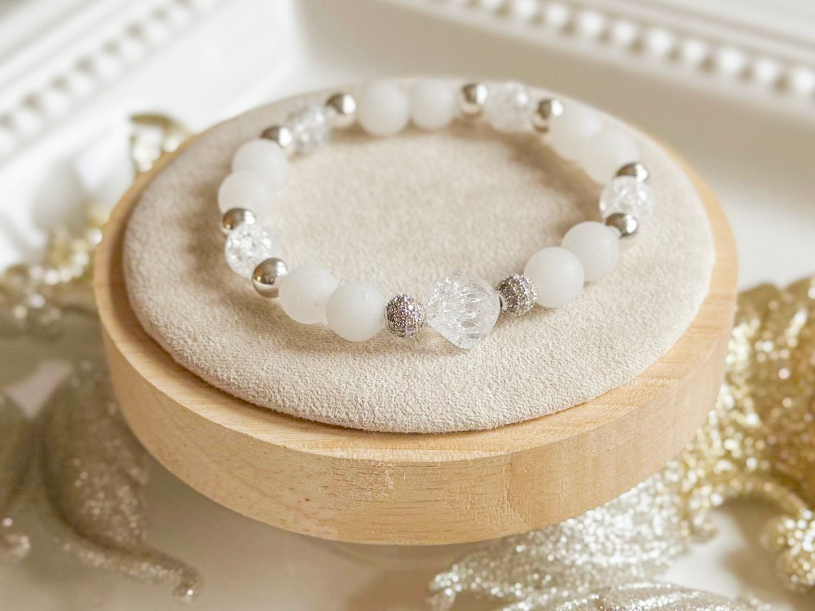 Crackle Clear Quartz & Matte Snow Quartz Bracelet || Reiki Infused

