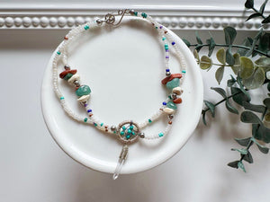 Crystal & Bead Anklet || Dreamcatcher Crystal Point