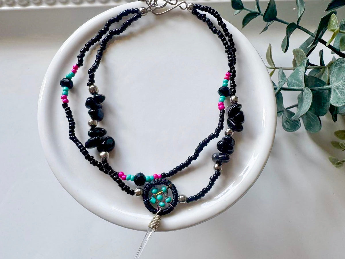 Crystal & Bead Anklet || Dreamcatcher Crystal Point