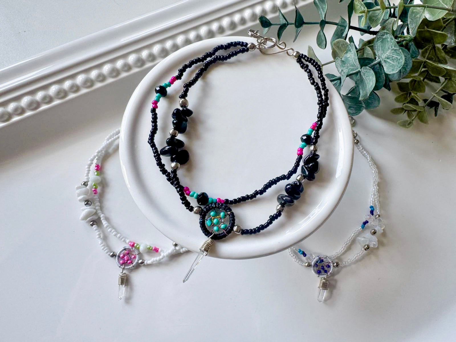 Crystal & Bead Anklet || Dreamcatcher Crystal Point