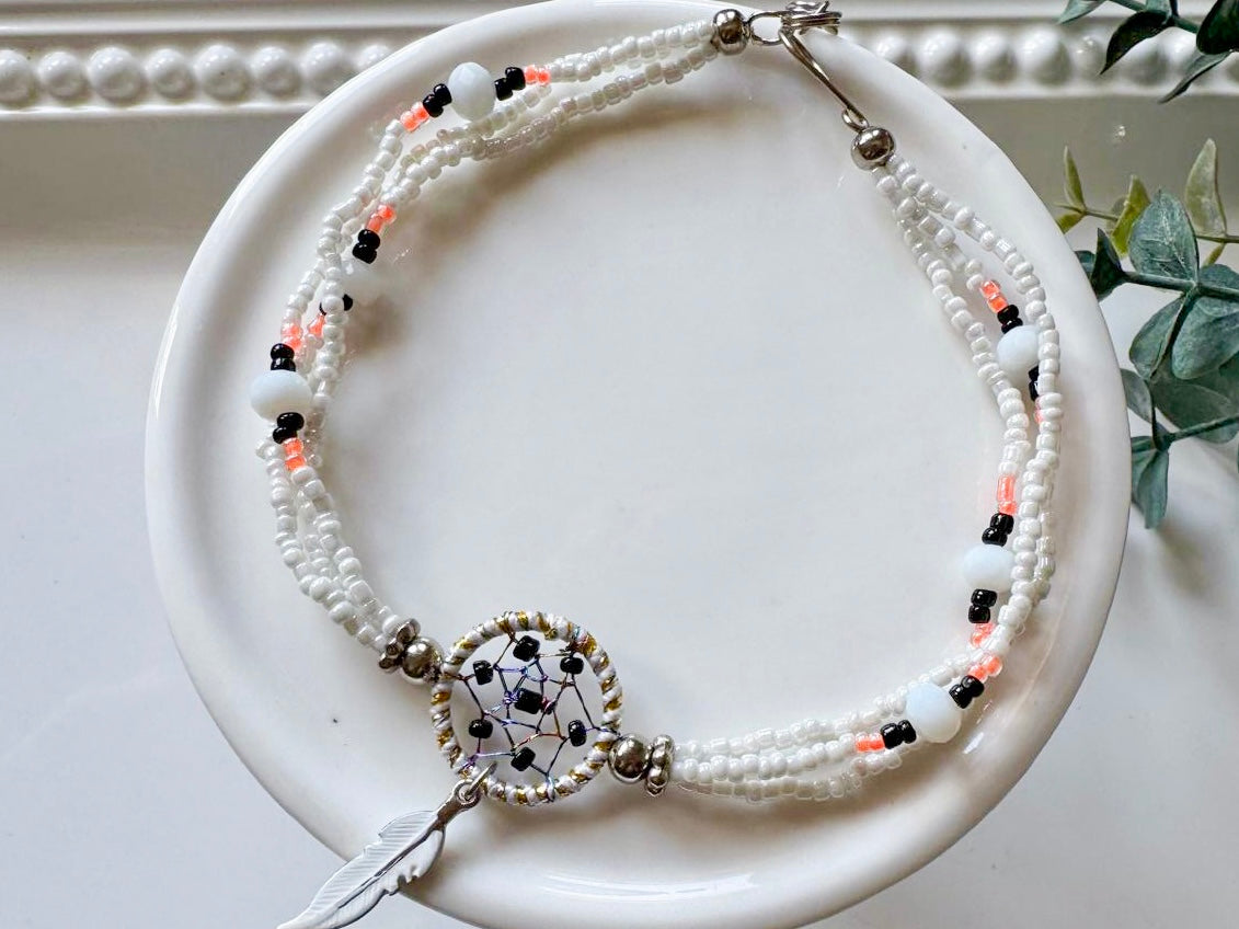 Crystal & Bead Anklet || Dreamcatcher Feather