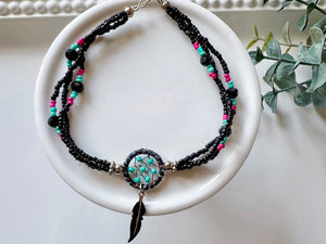 Crystal & Bead Anklet || Dreamcatcher Feather