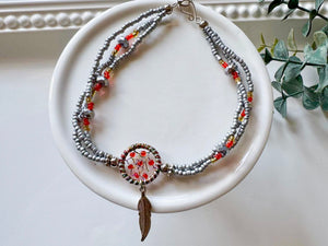 Crystal & Bead Anklet || Dreamcatcher Feather