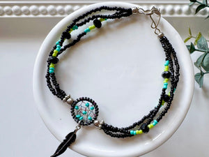 Crystal & Bead Anklet || Dreamcatcher Feather