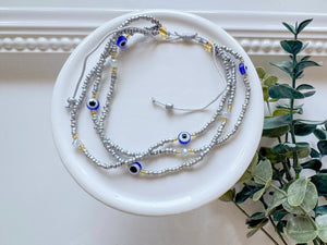 Crystal & Bead Anklet || Multi Evil Eye