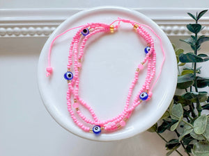 Crystal & Bead Anklet || Multi Evil Eye