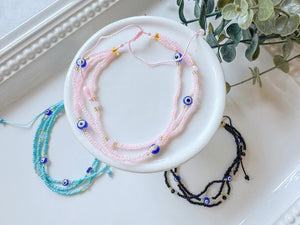 Crystal & Bead Anklet || Multi Evil Eye