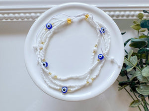 Crystal & Bead Anklet || Multi Evil Eye