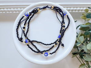 Crystal & Bead Anklet || Multi Evil Eye