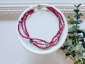 Crystal & Bead Anklet || Multi Evil Eye