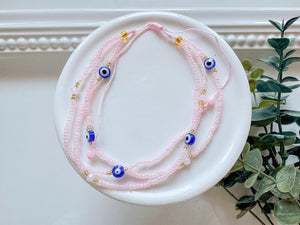Crystal & Bead Anklet || Multi Evil Eye