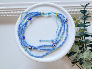 Crystal & Bead Anklet || Multi Evil Eye