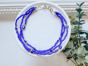 Crystal & Bead Anklet || Multi Evil Eye