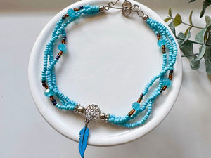 Crystal & Bead Anklet || Tree of Life Feather
