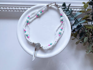 Crystal & Bead Anklet || Tree of Life Feather