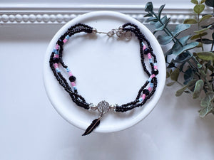 Crystal & Bead Anklet || Tree of Life Feather