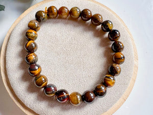 Crystal Beaded Bracelet 8mm || Reiki Infused Tiger Eye