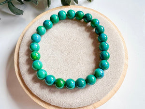 Crystal Beaded Bracelet 8mm || Reiki Infused Chrysocolla