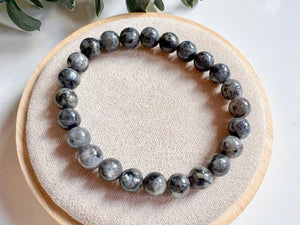 Crystal Beaded Bracelet 8mm || Reiki Infused Larvikite