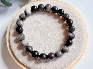 Crystal Beaded Bracelet 8mm || Reiki Infused Silver Sheen Obsidian